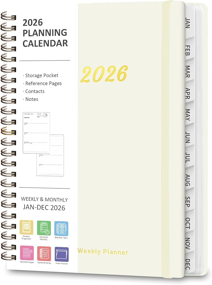 2026 Planner, Weekly and Monthly Calendar Planning Agenda, Jan - Dec 2026, Academic Planner Book, Desk Accessories and Office School Supplies - A5 (6.3'' x 8.5'')