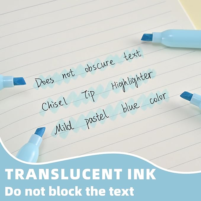 Blue Highlighters 12 Pack, Mild Pastel Color, Chisel Tip Bible Highlighters No Bleed, Quick-Drying, Cute Aesthetic Markers for Journaling, Bible Study, School Office Supplies