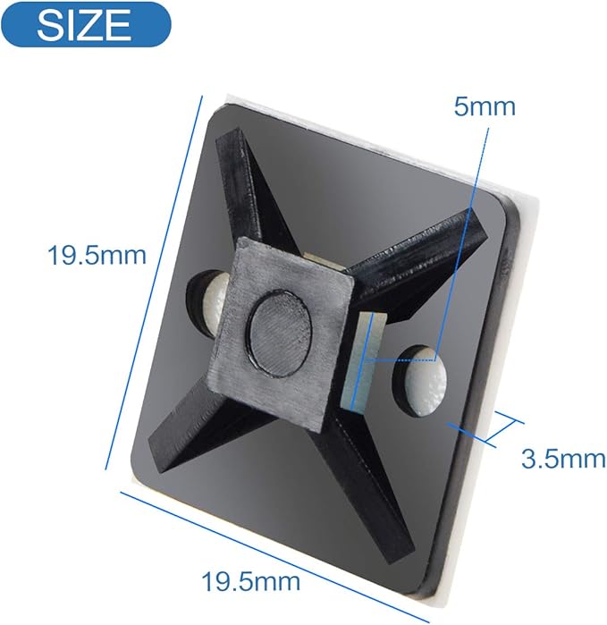 XHF 100 PCS 3/4" Black Self Adhesive Cable Zip Tie Mounts Wire Cable Clips Holders Management Anchors Organizer Holders Squares(HS-101S) (Pack of 2)