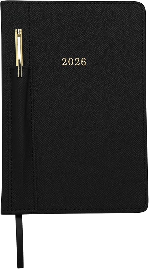 WORLD TRAVELER 2026 Planner - Weekly and Monthly Planner - 6x8 Planning Notebook & Calendar Agenda with Pen, Black Textured