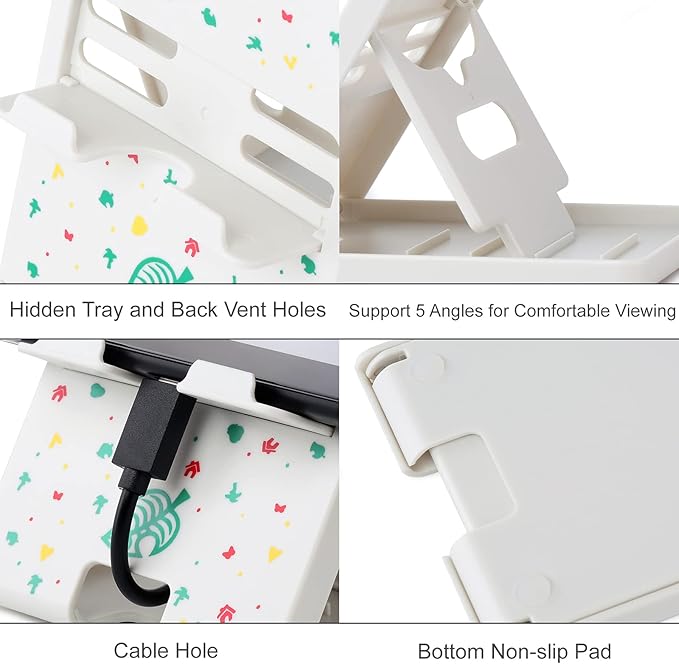 Tscope Switch Stand for Nintendo, for Animal Crossing Switch Holder, Adjustable Compact Portable Foldable Stand for Nintendo Lite OLED Accessories (White)