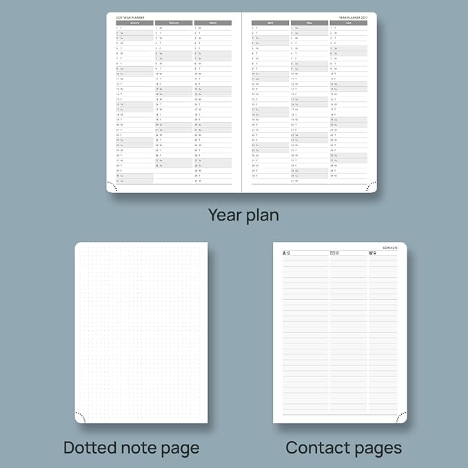 POPRUN Weekly Planner 2026 (Medium 6.5" x 8.5") Calendar 12 Months Notebook with Horizontal Layout, Leather Soft Cover, Monthly Tabs, Inner Pocket, 100GSM Thick Paper, Pen Holder - Brown