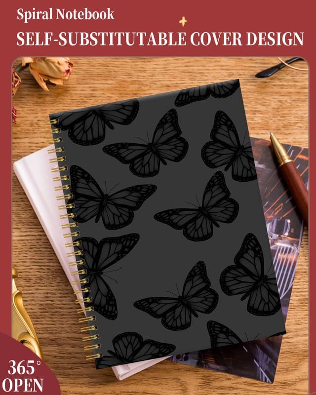 Spiral Journal Notebook for Women,A5 College Ruled Notebooks 6"x 8.4", 120 Pages (60 Sheets) Lined Journal with Premium Thick Paper,Perfect for School Office Home(Blue Butterfly)