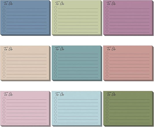 Pajean 9 Pcs/450 Sheet to Do List Sticky Note 3x4 Inch Self Stick Pads with Line Colored Planner Sticky Note Adhesive Memo for Office, Meeting, School, Study, Home Reminder (Modern Color)
