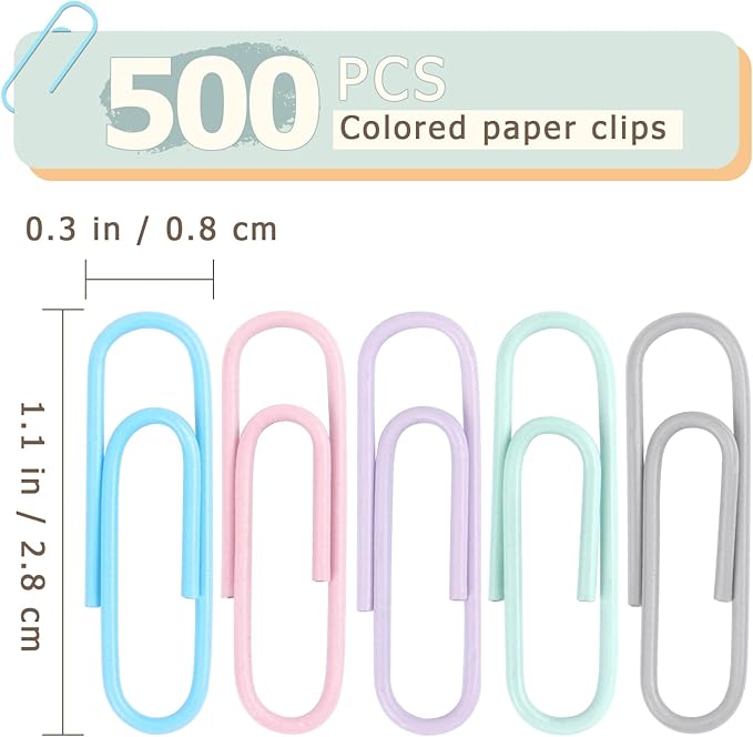 Tamaki 500 PCS Paper Clips, Medium Size Colored Papers Clips, Colored Clip for Paper Work Office School and Personal Use