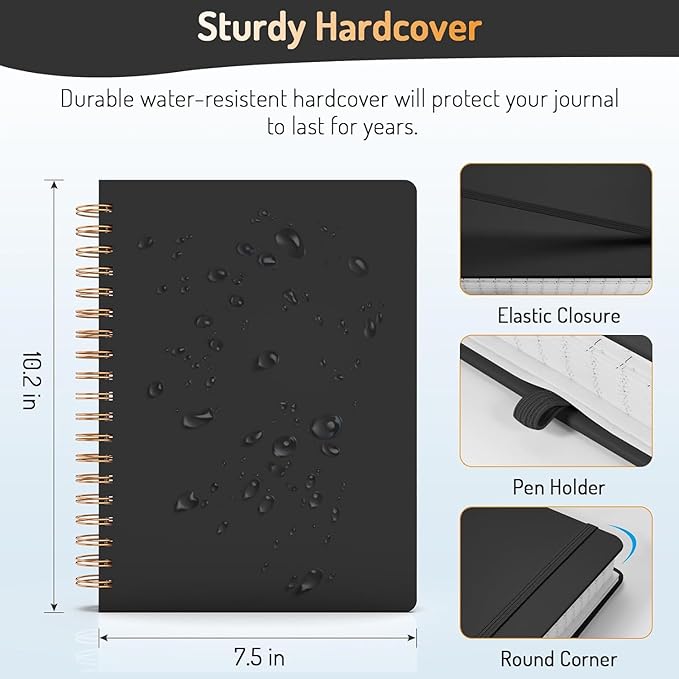 Forvencer Lined Spiral Journal Notebook with 300 Numbered Pages, B5 College Ruled Thick Journals for Writing with 100GSM Paper, Hardcover Notebooks with Contents for Work, School, Women Men, Dark Blue Floral