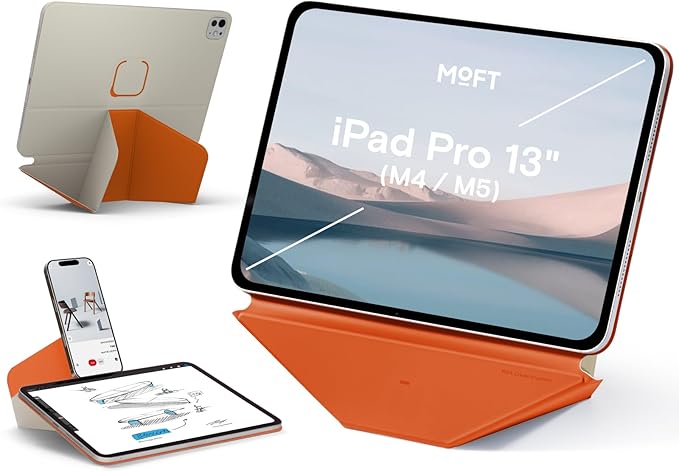 MOFT Dynamic Folio Tablet Stand for Desk Compatible with iPad Pro 13-inch (M5 2025/M4 2024), Slim Magnetic Tablet Holder Case with 20+ Viewing Angles, Beach White x Terracotta