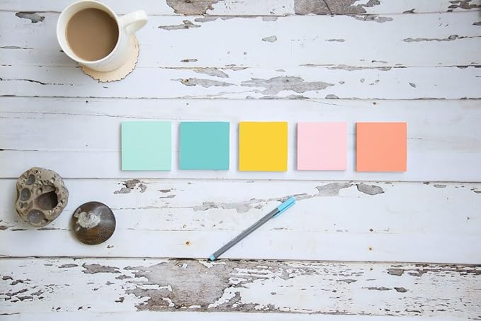 Post-it Notes, 4 in x 6 in, 5 Lined Sticky Note Pads, 100 Sheets per Pad, Beachside Café Collection, School Supplies and Office Products (Pack of 12)