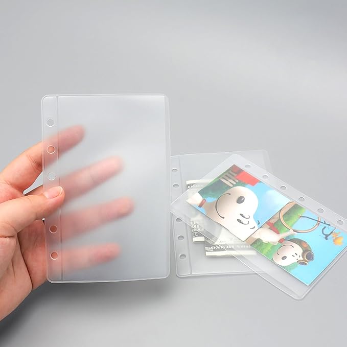 NatSumeBasics 24 A7 Binder Pockets Zipless Cash Envelopes Frost PVC 3“ x 5" Sheet Protectors for 6-Ring Planner Inserts Photos Cards Bills Organizer (A7 24pcs)
