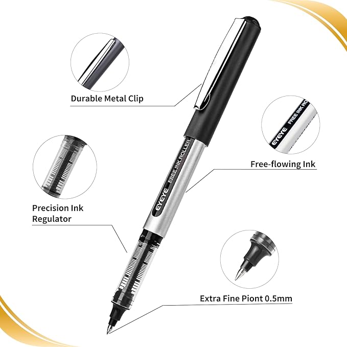 EYEYE Rollerball Pens 0.5mm, 4 Black 4 Blue Extra Fine Point Pen Quick Dry, Liquid Ink Pens Fine Point Smooth Writing Pen for Journaling, Note Taking, Office, School Supplies