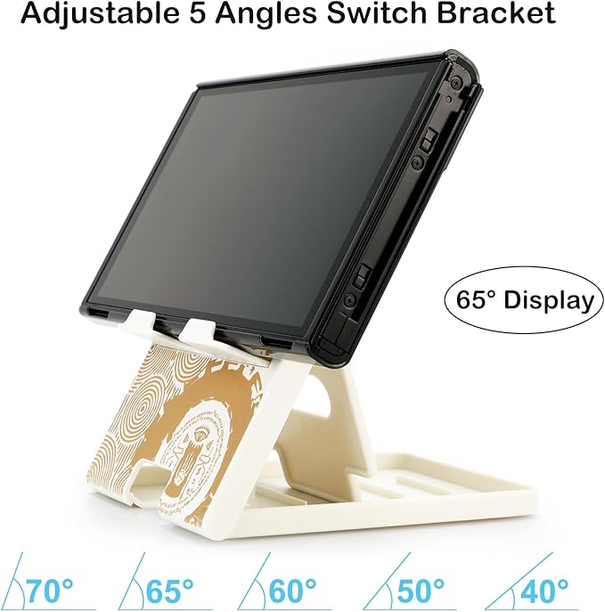 Tscope Cute Switch Stand for Nintendo, for Tears of The Kingdom Holder Bracket, Adjustable Foldable Portable Compact Playstand for Switch / 2 / Lite/OLED (White Tears)