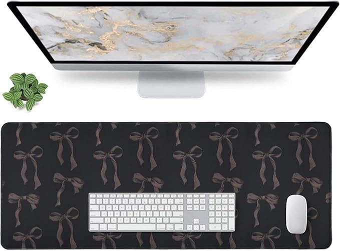 Black Bow Mouse Pad, Cute Desk Mat Black Computer Mat Keyboard Pad, Extend Large Gaming Mousepad Non-Slip Rubber Base Laptop Pad, Office Accessories Desktop Decor for Girls Women 31.5 x 11.8 inch