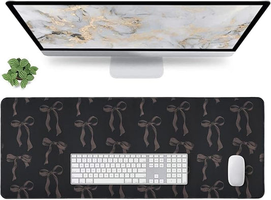Black Bow Mouse Pad, Cute Desk Mat Black Computer Mat Keyboard Pad, Extend Large Gaming Mousepad Non-Slip Rubber Base Laptop Pad, Office Accessories Desktop Decor for Girls Women 31.5 x 11.8 inch