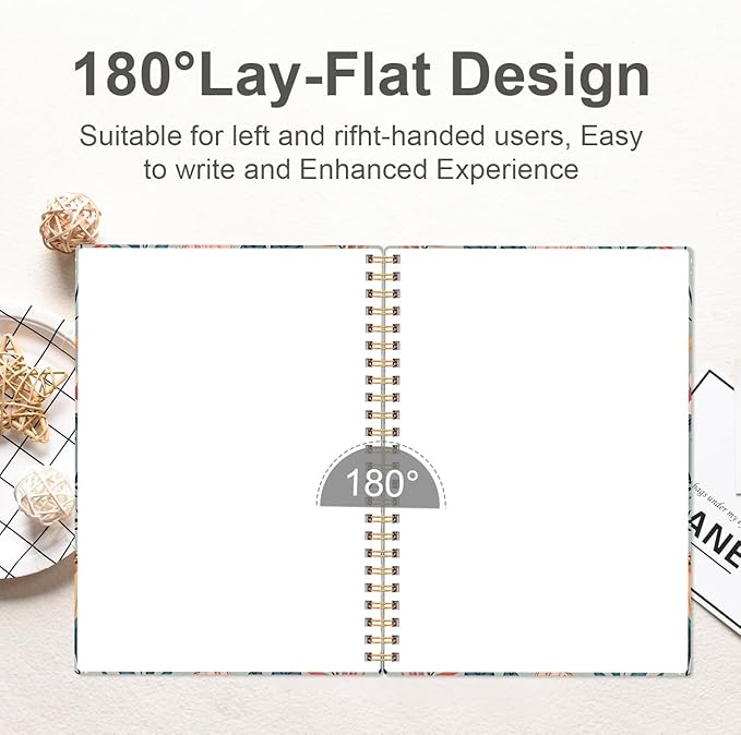 Heveboik A5 Blank Notebook - 70 Sheets/140 Pages Blank Paper Notebook, 100 GSM Thick White Paper, 5.8" x 8.3" Spiral Blank Journal, Flower-A
