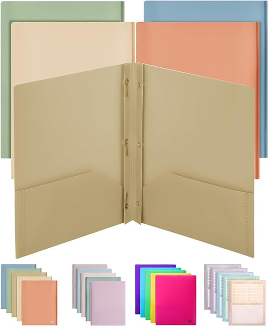 Mr. Pen- Plastic Folders with Pockets and Prong, 5 Pack, Vintage Colors, Pocket Folders, Folders with Prongs, File Folders with Fasteners, 2 Pocket Folder, Folder with Pocket