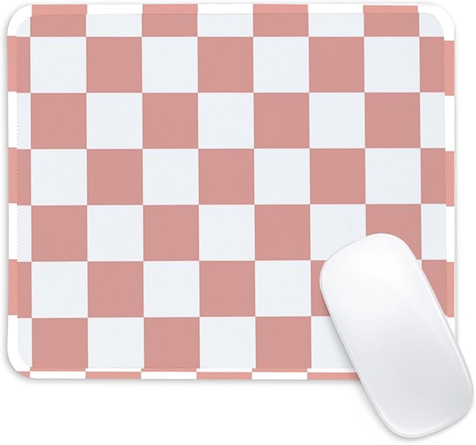 Pink and White Checkered Square Mouse Pad,Non-Slip Rubber Base Mouse Pad,Home Office Decoration Desktop Accessory,Laptop Mouse Pad for Office Laptops,9.4x7.8x0.12inch.