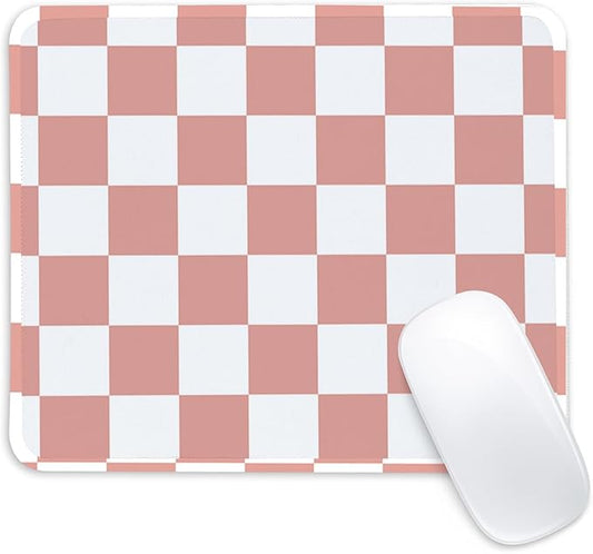 Pink and White Checkered Square Mouse Pad,Non-Slip Rubber Base Mouse Pad,Home Office Decoration Desktop Accessory,Laptop Mouse Pad for Office Laptops,9.4x7.8x0.12inch.