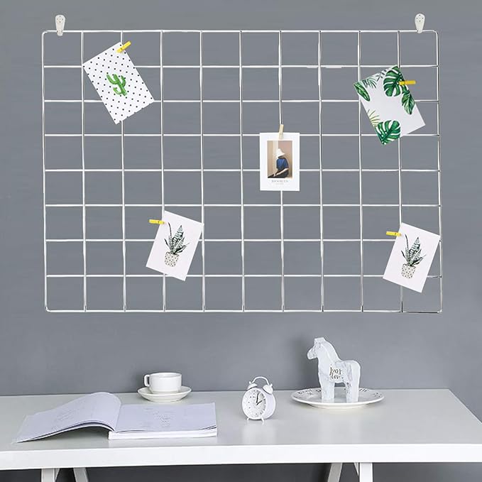 GBYAN Wall Grid Silver Wire Photo Grid Panels Desk Wall Organizer Metal Memo Board, 25.6" x17.7, 2 Pack