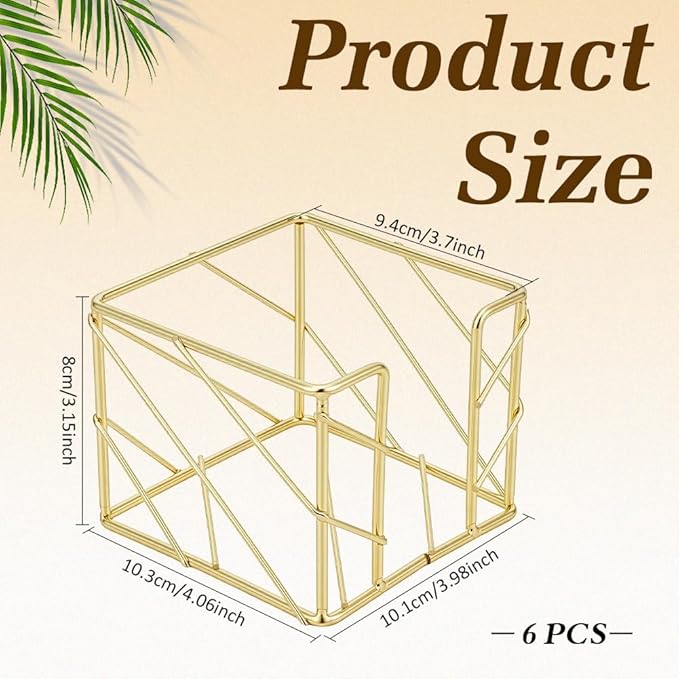 6 Pcs Sticky Note Holder, Memo Note Cube Holder 4x4x3.15Inch Mesh Desk Organizer for Notepads Pens Home Office Desk Supplies (Gold)