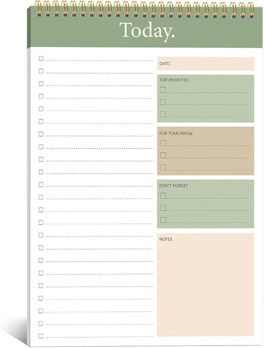 KMQOY To Do List Notepad - Daily Planner Pad Undated 52 Sheets Spiral Today Planner Note Pad Premium Thick Paper 6.5" x 9.8" For Work and Personal Organized