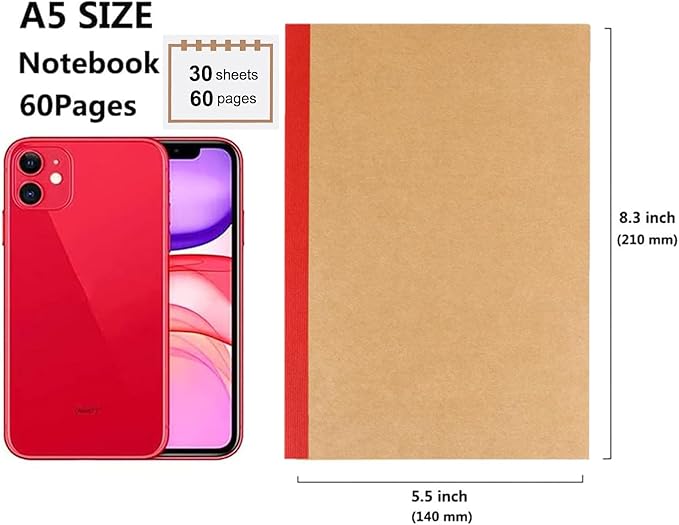 48 Pack A5 Kraft Notebook,Blank Pages - 60 Pages (30 Sheets),Sketch Book Bulk, 8.3”x 5.5” Small Kraft Notebook