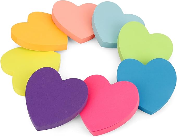Heart Sticky Notes 800 Sheets 3x3 inch Self-Stick Note Pads for Notebook Office School Teacher Supplies Desk Accessories Valentines Day Gifts Galentines Day Decorations 100 Sheets/pad 8 Pads