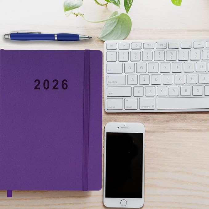 2026 Planner - Weekly and Monthly Planner, Jan 2026 - Dec 2026, Vegan Leather Cover, Elastic Closure, 8.5"x11", Purple