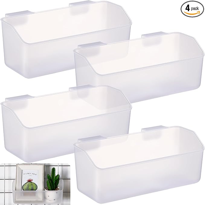 Gridwall Baskets, Grid Wall Storage Bin Plastic Grid Wall Panels Bins for 3 Inch Gridwall Panel for Organizing Storage Display Kitchen Home Office Garage Bathroom(Clear,4 Pcs)