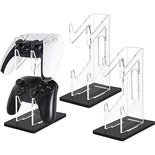 FYY Game Controller Holder 2 Pack - 2 Tiers Universal Dual Controller Stand Headphone Holder, Acrylic Black Controller Display Stand Compatible with Nintendo Switch Xbox PS5 PS4