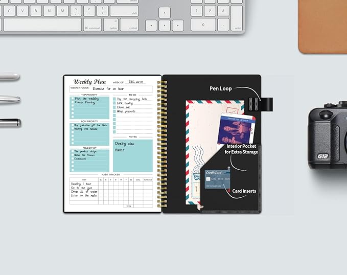Weekly Planner Undated, Weekly Goals Schedule Planner with Spiral Binding, To Do List Notebook Calendars Organizers Habit Tracker Journal for Men & Women, Pocket,Pen Loop, 53 Weeks (5.5x8.5")