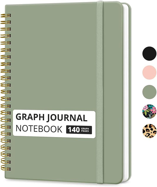 Taja Graph Spiral Journal Notebook for Women & Men, 140 Pages, Graph Paper Hardcover Notebook for Planning & Tracking, Journals for Graphing, A5(5.7" x 7.9") – Green