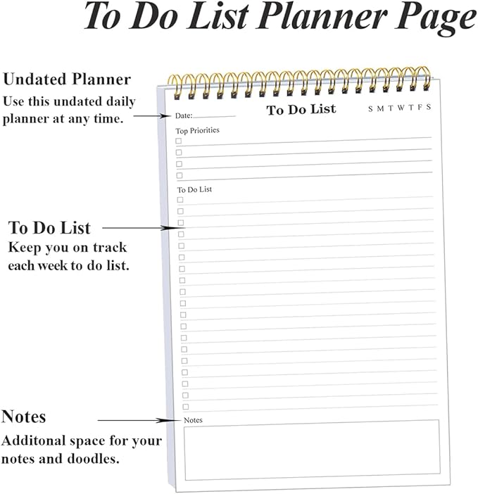 (20-Pack) To Do List Notepad - A5 Undated Daily Planner, 1000 Sheets/2000 Pages To Do List Notebook for Work, Spiral Waterproof Notepad for Office Supplies, School Planner, 5.8" x 8.3"