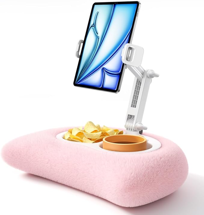 Lamicall Tablet Pillow Stand Holder - [Food-Grade Bowl][Soft & Fluffy] iPad Stand w/Adjustable Arm, Kindle Accessories for Reading in Bed, Lap iPad Holder Gifts for 4.7-13" Tablet, E-Reader, iPhone