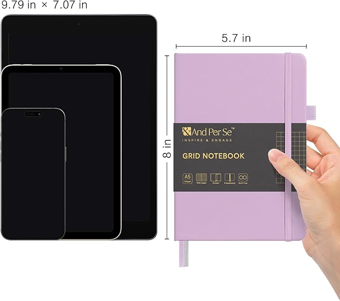 &And Per Se Graph Journal Notebook, 160 Pages, 5.7 x 8 inches Grid Hardcover Notebook Journals for Writing, Valentine's Day Gift Journal for Her, Romantic Writing Diary for Women (1 Pack, Lavender)