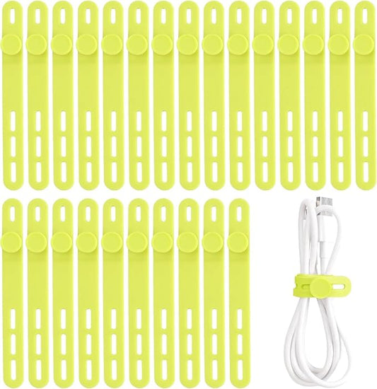 Oligei 25 Pcs Silicone Cable Ties, Cable Ties Reusable, High Elasticity Cord Wraps for Electrical Cords, Cord Organizer for Earphone, Phone Charger(Yellow)