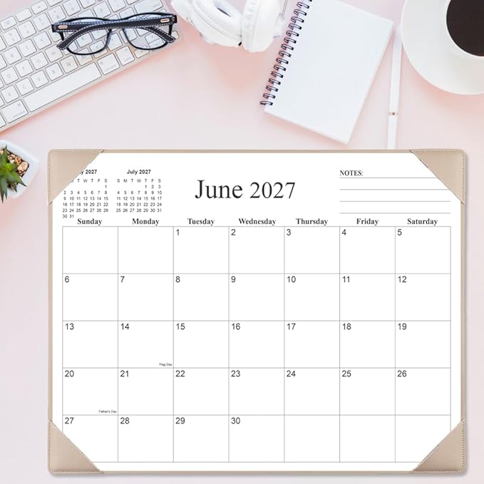 Simplified Desk Calendar 2026 with Desktop Mat, 18 Month Large Desk Pad Calendar from January 2026 to June 2027, 22" x 17" Desk Pad Calendar 2026-2027 for Home, School Office, Beige