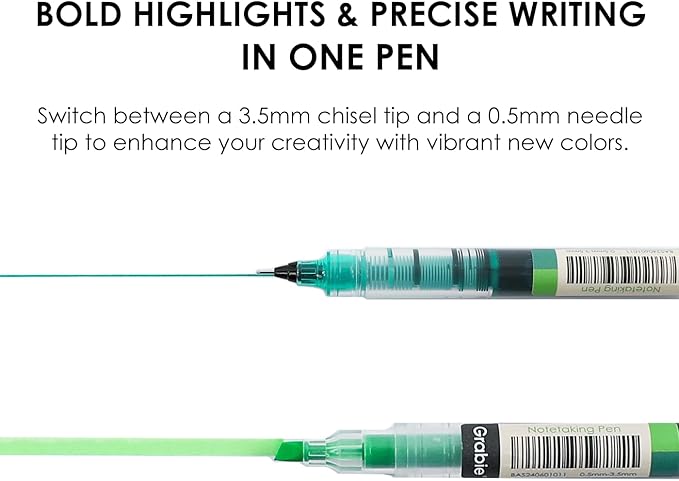 Grabie Dual Tip Notetaking Pens (3.5mm Chisel + 0.5mm Needle) Dual Tip Highlighter Markers for Journaling Colored Pens for Note Taking and Adult Coloring Books (Soft Serenity)