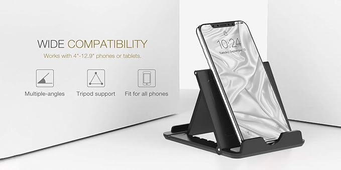 MoKo Phone/Tablet Stand, Foldable Desktop Holder Fit with iPhone 17/17 Air/17 Pro/17 Pro Max, iPhone 16/Pro/Pro Max/Plus, iPhone 15/Pro/Pro Max/Plus, iPhone 14/Pro/Pro Max/Plus,Steam Deck,Black(Large)