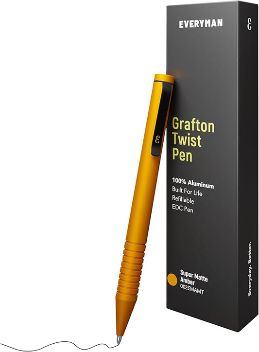 Everyman Amber Super Matte Mini Twist Gel Pen | Compact Refillable 0.7mm Gel Pen with Twist Mechanism | Durable Metal EDC Writing Tool for Travel, Office, Work & Gifting
