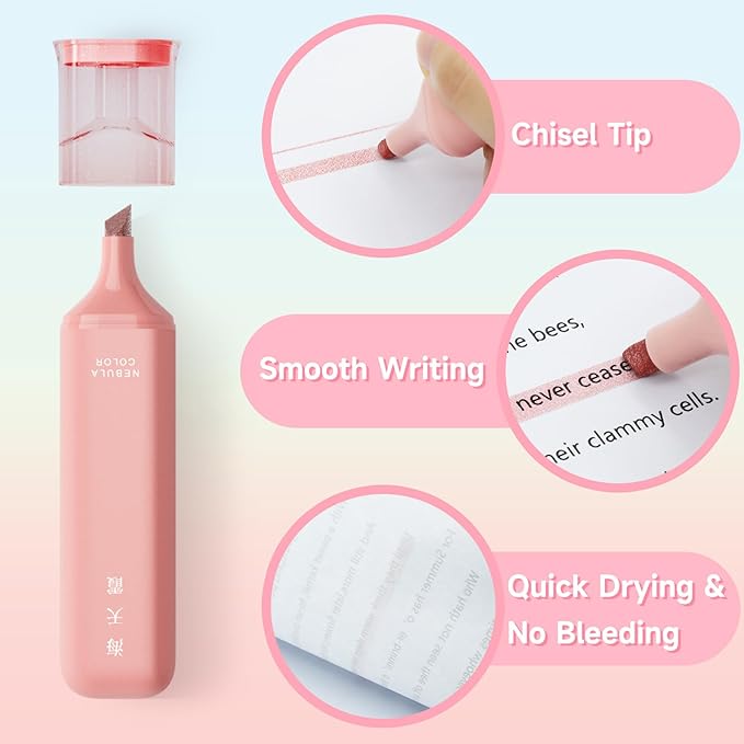 6 Pcs Glitter Highlighters,Nebula Color Glitter Highlighter Assorted Colors,No Bleed Dry Fast Easy to Hold Bible Highlighters,School and Office Supplies for Marking Drawing Journaling