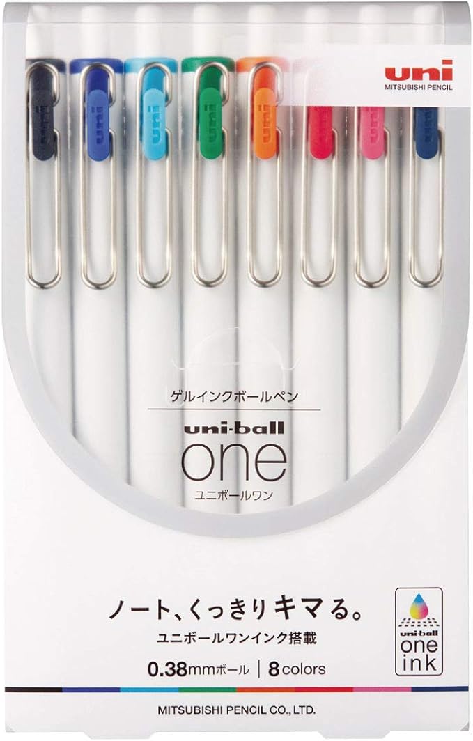 Uni Ball One, Gel Ink 0.38mm Ballpoint Pen, 8 Colors Set (UMNS388C)