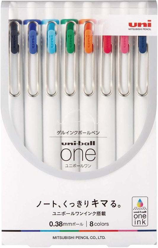 Uni Ball One, Gel Ink 0.38mm Ballpoint Pen, 8 Colors Set (UMNS388C)