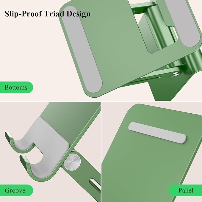 Minthouz Tablet Stand, Multi-Angle Adjustable Tablet Holder, Aluminum iPad Stand Compatible with iPhone 17 16 15 14 13 Pro Max Mini, 12 11 XR X8 Plus SE, Smartphone (Green)