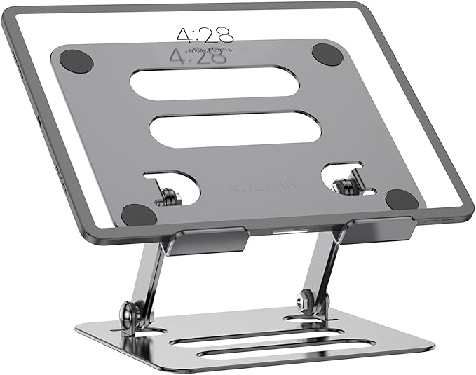 T-Ablet Stand for iPad, Adjustable Foldable Aluminium T-Ablet Stand Holder for Desk for T-Ablet (4.7-12.9 inch) Kindle and Foldable Phone Compatible with iPad Series,Galaxy Z Flip5, Silver Gray
