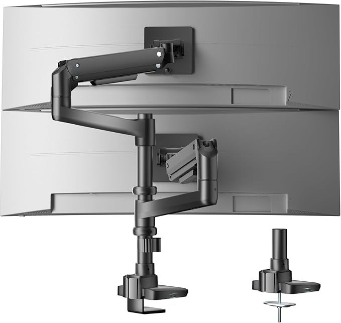WALI Vertical Dual Monitor Stand for 17''-49'' Curved Screens, Ultrawide Dual Monitor Arms up to 44lbs, Stacked Monitor Mount for 2 Monitors, Heavy Duty Adjustable Gas Spring Arm (GSDM002N-P), Black