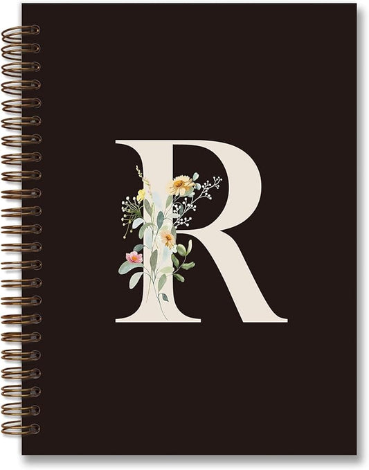 Trendy Personalized Journal Hardcover Spiral Notebook,Black Initial Letter R Notebook,Monogrammed Gifts for Women Teen Girl,College Ruled Hardcover Spiral Notebook 5.5 x 8.3