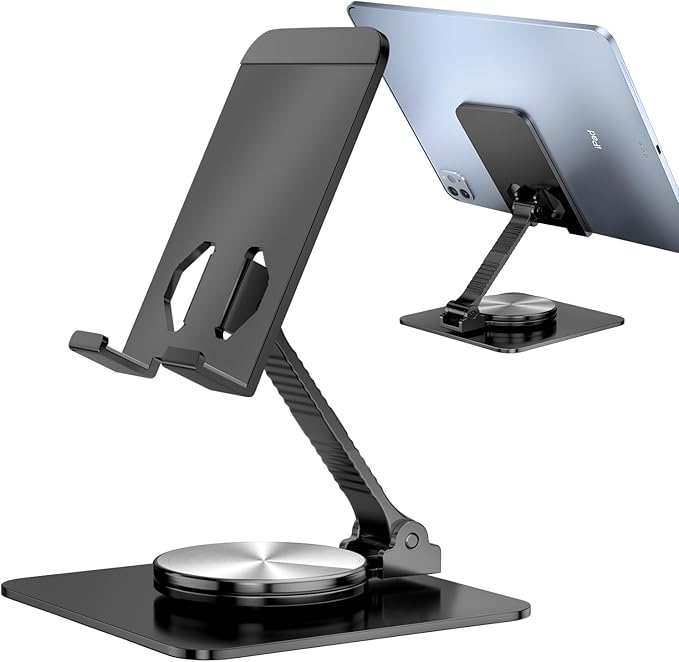 360 Rotatable Foldable Phone Stand for Desk,Fully Adjustable Desktop Phone Holder Cradle Dock Compatible with iPhone 17 16 15 14 13 12 11 Pro Max,Tablets,All Phones(Black)