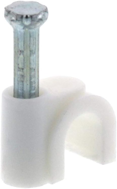 Secure 6mm White Round Nail Cable Clip for Coax, Ethernet, and Telephone Cable Management - 100 Pack