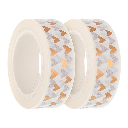 2PCS Heart Foil Washi Tape, Love Washi Tapes Hearts Scrapbook Tape Decorative Tapes for Scrapbooking DIY Craft Decoration Bronze