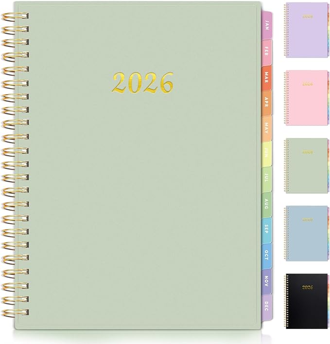 2026 Planner, Annecy Weekly ＆ Monthly Planner 2026, Jan. 2026 – Dec. 2026, 6.4" x 8.3" Monthly Agenda Planner with Tabs, Waterproof Flexible Cover, Spiral Binding, Double-sided Pocket, Bookmark, Green